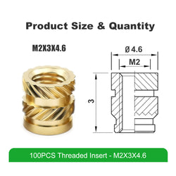 Mintion - Kit d'Inserts Filetés (Threaded Inserts Kit) - M2x3x3.6 - 100 pcs