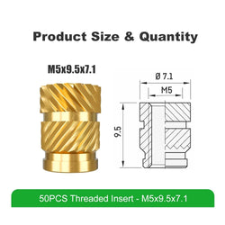 Mintion - Kit d'Inserts Filetés (Threaded Inserts Kit) - M5x9.5x7.1 - 50 pcs