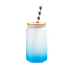 MissKraft Sublimation | Verre Givré avec Paille et Couvercle Bambou | Bleu Dégradé | 400 ml-1