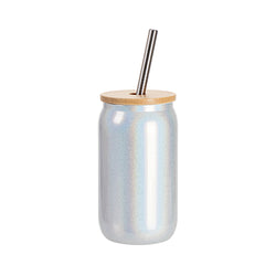MissKraft Sublimation | Verre avec Paille et Couvercle Bambou | Arc-en-Ciel | 400 ml