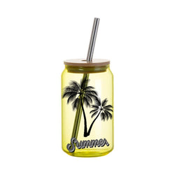 MissKraft - Sublimation - Verre Couvercle Bambou - Jaune - 400 ml